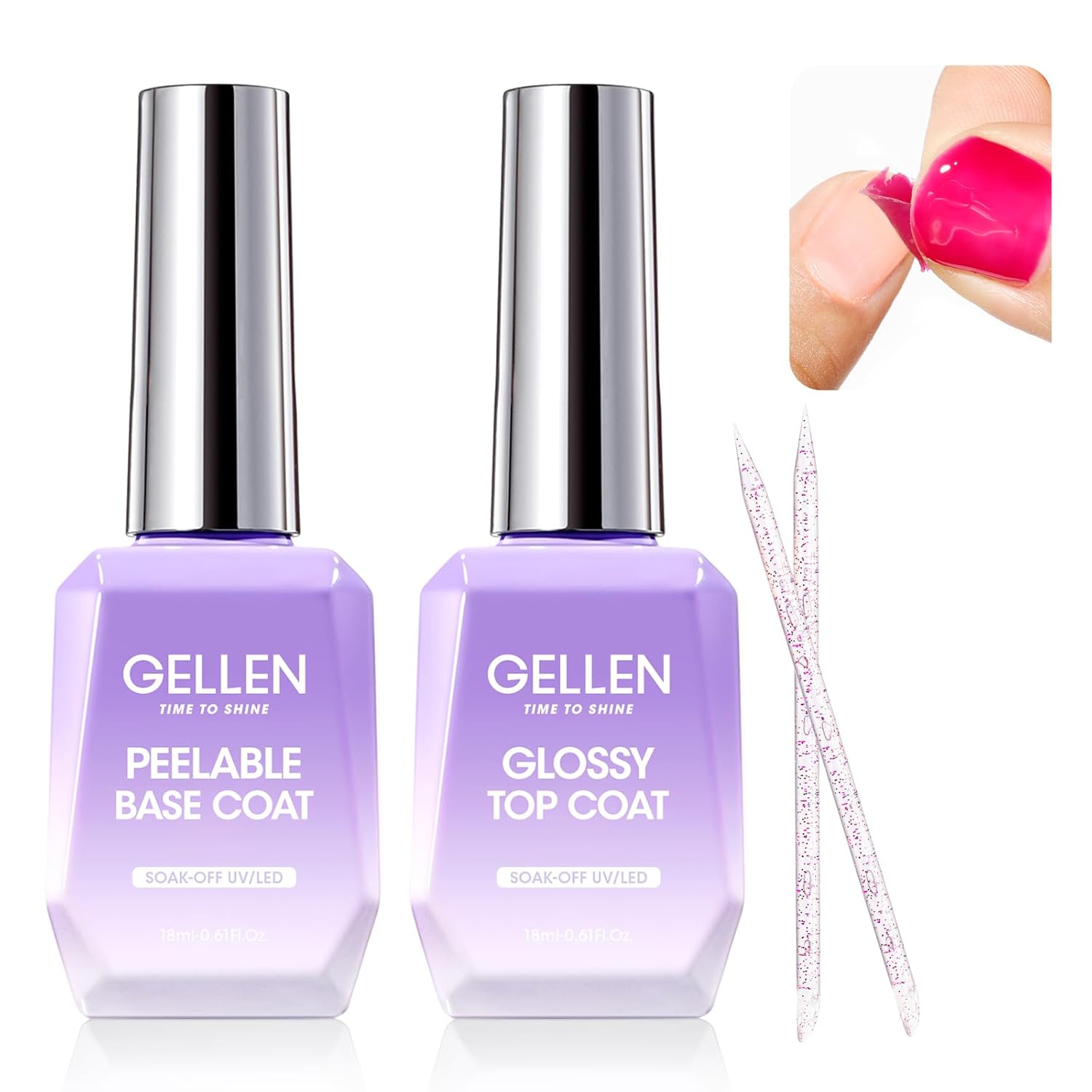 GELLEN Peel Off Gel Base Coat and Top Coat Set, Peelable Base Gel without Soaking, Clear Top Coat Nail Polish, UV LED Lamp Needed, Home DIY Nail Art Manicure Set-BrightBean Baby