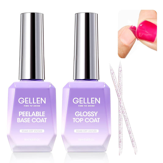 GELLEN Peel Off Gel Base Coat and Top Coat Set, Peelable Base Gel without Soaking, Clear Top Coat Nail Polish, UV LED Lamp Needed, Home DIY Nail Art Manicure Set-BrightBean Baby