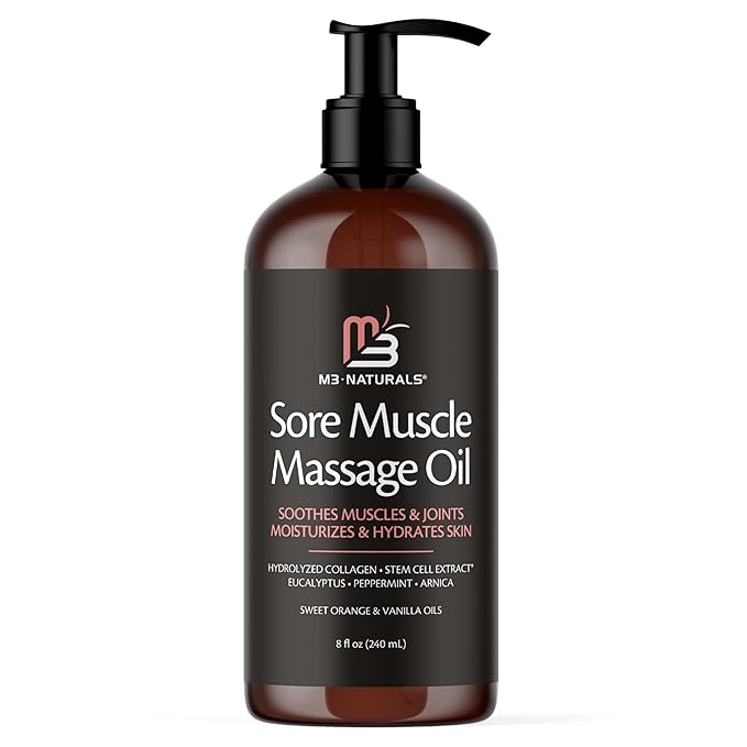 M3 Naturals Arnica Sore Muscle Massage Oil with Collagen, Stem Cells, and Menthol, Anti-Cellulite Therapy for Full Body, Fast-Absorbing Multipurpose Treatment-BrightBean Baby