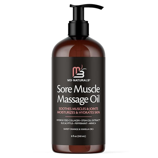 M3 Naturals Arnica Sore Muscle Massage Oil with Collagen, Stem Cells, and Menthol, Anti-Cellulite Therapy for Full Body, Fast-Absorbing Multipurpose Treatment-BrightBean Baby