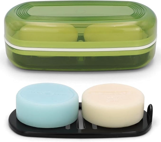Shampoo Bar Holder Travel Case, Large Soap Holder for 5 oz/10 oz Oversized Bars, Durable & Versatile Storage Soap Container with Drainage Layer (Green Style A-Large)-BrightBean Baby