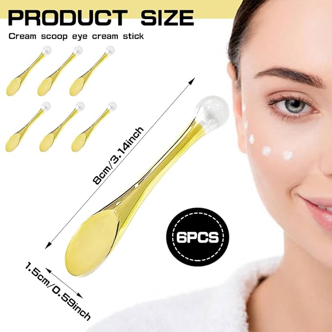 6Pcs Mini Eye Roller Plastic Eye Cream Massager Sticks Makeup Spatula Scoop Dark Circle Remover Beauty Cosmetic Tool for Skin Care,Golden-BrightBean Baby