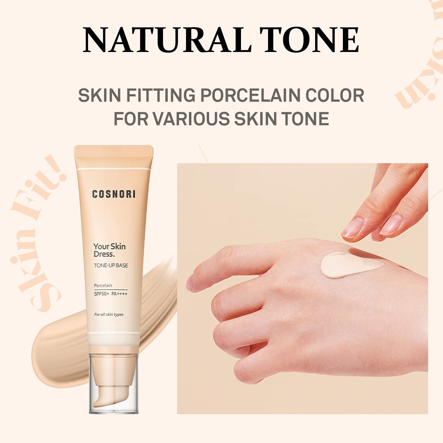 COSNORI Your Skin Dress Tone up Base – Conceal Pores & Blemish – Tone Correcting Makeup Base with Niacinamide – K Beauty – Porcelain Color for Cool & Warm Tone, 1.69 fl.oz-BrightBean Baby