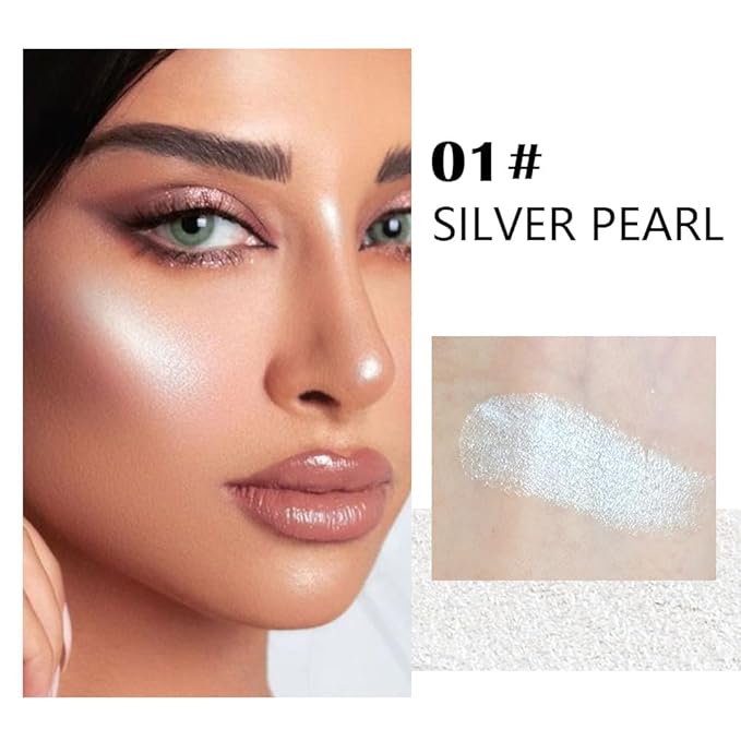 evpct Pearl White Silver Face Highlighter Makeup Shimmer Glitter Diamond Sparkly Highlighters Makeup Palette Powder for Face Body Cheek Skin iluminadores iluminador de jos maquillaje luminizers E01-BrightBean Baby
