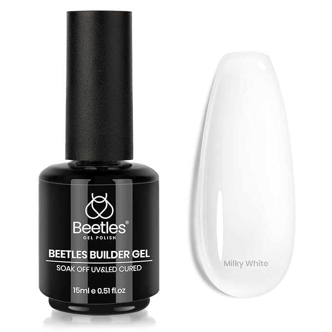 Beetles Milky White Builder Gel for Nails 7 in 1 Strengthener Gel for Nail Extension Building Nail Apex DIY at Home Beauty Gift Sets for Women,Base Coat Need-BrightBean Baby