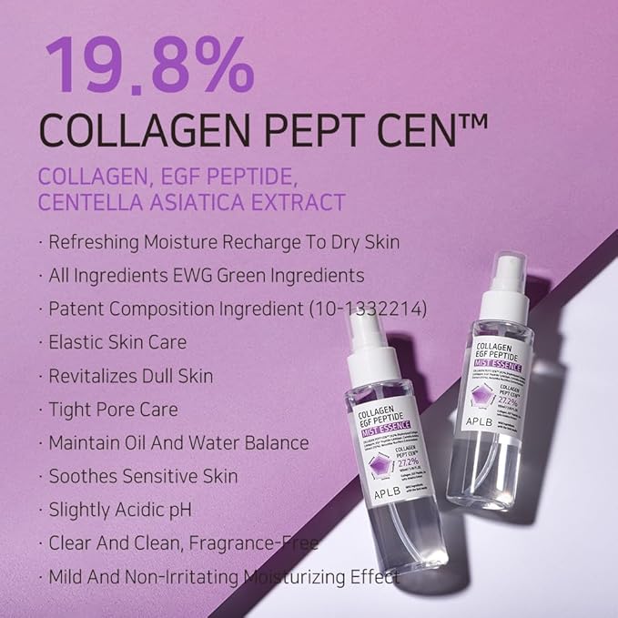APLB Collagen EGF Peptide Mist Essence | COLLAGEN PEPT CEN™ 27.2% 3.55 FL.OZ/Korean Skincare, Elasticity care, Replenishing moisture, Revitalize for gentle and improve skin texture-BrightBean Baby