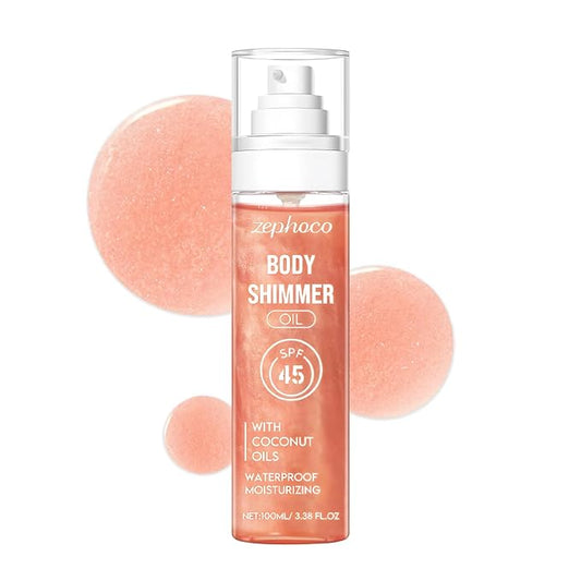 Broad Spectrum SPF 50 Sheer Body Sunscreen Setting Mist Sunscreen Body Glow Oil Spray for Face & Body with Gold Mica Sun-kissed Glow Skin Illuminator Hydrating Non-Greasy (A)-BrightBean Baby