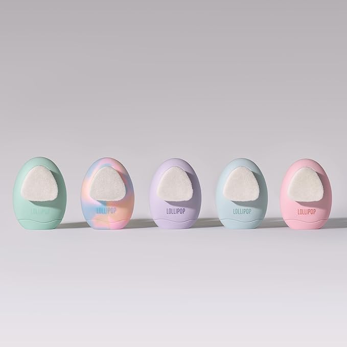 LOLLIPOP Dual-Sided Facial Cleansing Brush | Palm Size Silicone Face Exfoliator and Soft Fiber Cleanser | Manual Face Scrubber for Pores, Makeup Removal, Blackhead and Skincare Routine, Rainbow-BrightBean Baby