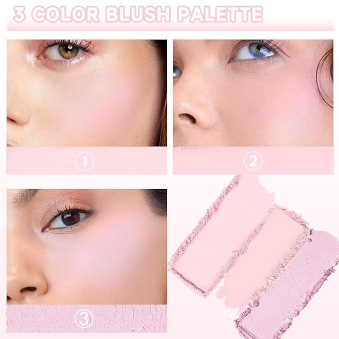 3 IN 1 Brown Nude Face Highlight Bronzer Powder Palette for Face Cheeks Contour Brightening, Buildable Matte Coverage Natural Makeup,Ultra Sculpt Nose Shadow Eyeshadow Primer-Pink-BrightBean Baby