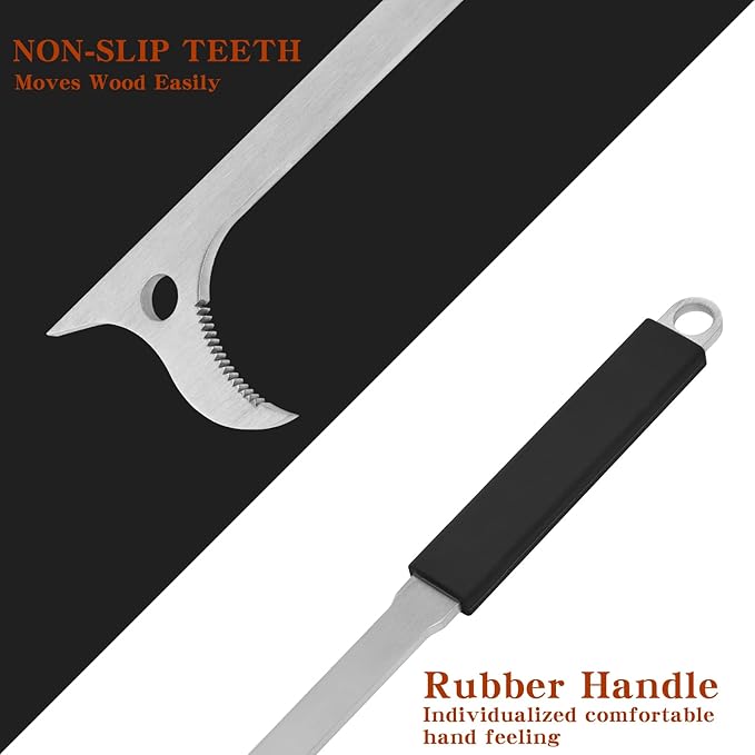 28" Stainless Steel Fire Log Tongs Firewood Grabber and Fire Poker Set,Large Fire Pit Tool Outdoor/Indoor Bonfire Campfire Backyard Deck Camping Log Grabber Safely Moves Firewood