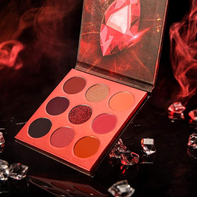docolor Eyeshadow Palette 9Colors Red Eyeshadow Gemstone Shadow Palettes Highly Pigmented Mattes Shimmers Smokey Glitter Cream Colorful Powder Blendable Long Lasting Waterproof Makeup Palette-BrightBean Baby