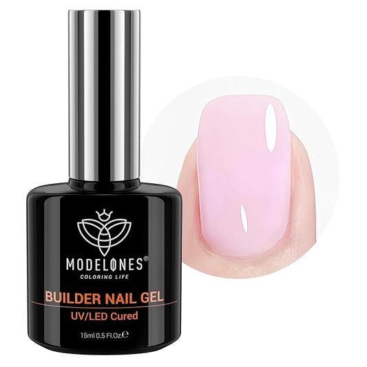 modelones Builder Nail Gel, 8-in-One Baby Pink Builder, Pastel Pink Rubber Base Gel Polish, LED Lamp Cured Color Base Hardener Apex Building Strengthener Extension for DIY Salon Girls Home-BrightBean Baby