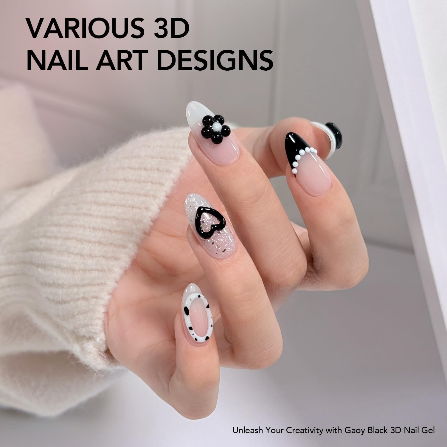 GAOY Black 3D Nail Gel, 15g Sculpting Gel for 3D Nail Art Designs Carving, Molding, Painting, No Wipe Gel for Gems & Charms Decoration, Salon DIY Use-BrightBean Baby