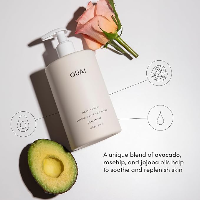 OUAI Hand Lotion - Daily, Lightweight, Hydrating Lotion for Dry Skin - Made with Avocado, Rosehip and Jojoba Oil to Lock in Moisture - Never Greasy (16 Fl Oz)-BrightBean Baby