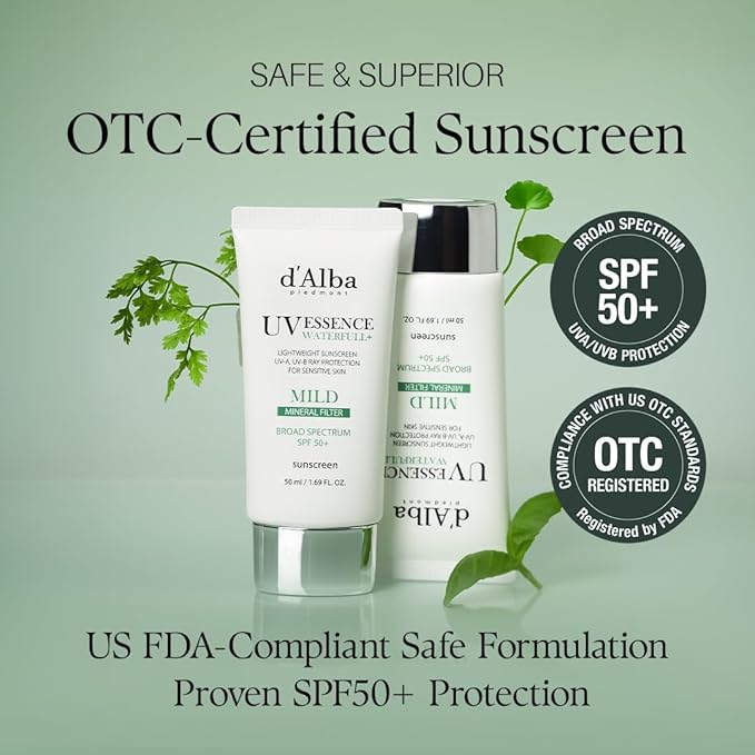 d'alba Piedmont Italian White Truffle Waterfull Mild Sunscreen, Vegan, Mineral Sunscreen, BROAD SPECTRUM SPF 50+ Non-Nano Suitable for Sensitive Skin, Korean Skin Care (1.69 fl. oz)-BrightBean Baby