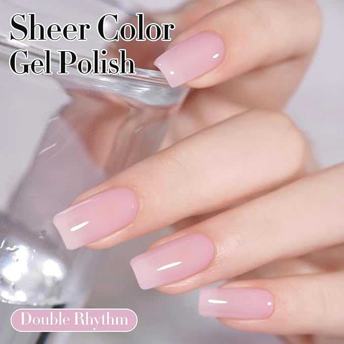 Double Rhythm Gel Polish Translucent Sheer Neutral Natural Light Milky Same Color Same Bottle 15ML Jelly Polish Art DIY at Home (Light Pink-A1381)-BrightBean Baby