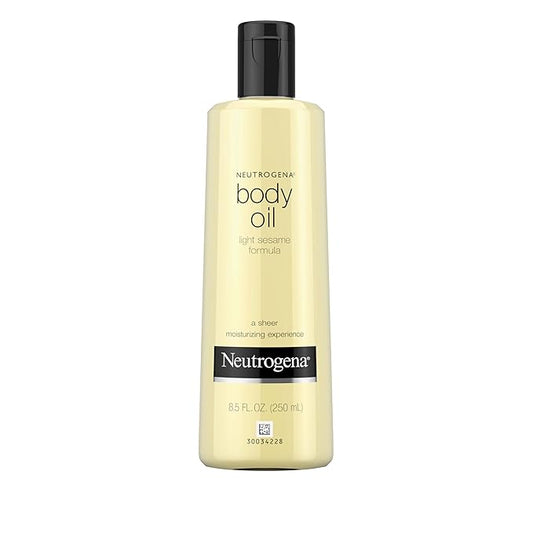 Neutrogena Body Oil Light Sesame Formula, 8.5 fl oz, Radiant Glow Moisturizer for Dry Skin, Bath & Shower Oil For Smooth and Hydrated Skin-BrightBean Baby