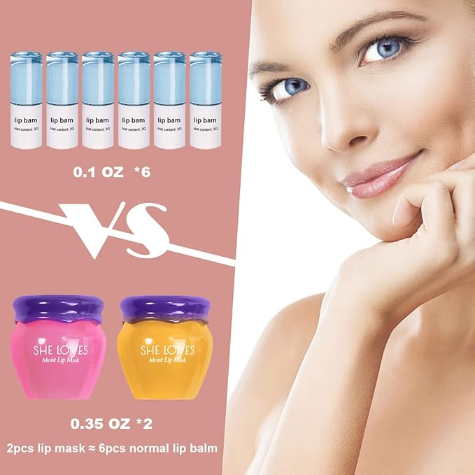 2PCS Lip Mask Overnight, Honey&Sakura Day and Night Repair Sleeping Lip Balm, Fade Lip Lines Bee Balm, Hydrating &Prevention Dry and Crack Lip Scrubs Exfoliator-BrightBean Baby