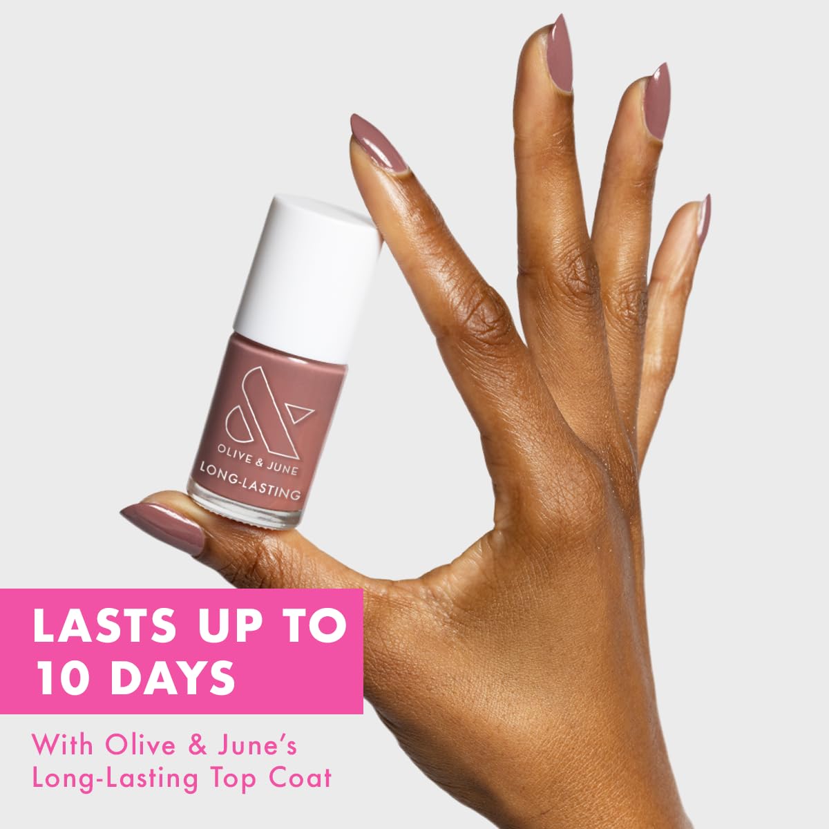 Olive & June Long Lasting Nail Polish | Plump Gel-Like Finish No Lamp Needed | Lasts up to 10 days | Salon-Quality Color at Home | 15-Free Vegan Cruelty-Free Chip-Resistant Shine |Shacket Rose Neutral-BrightBean Baby