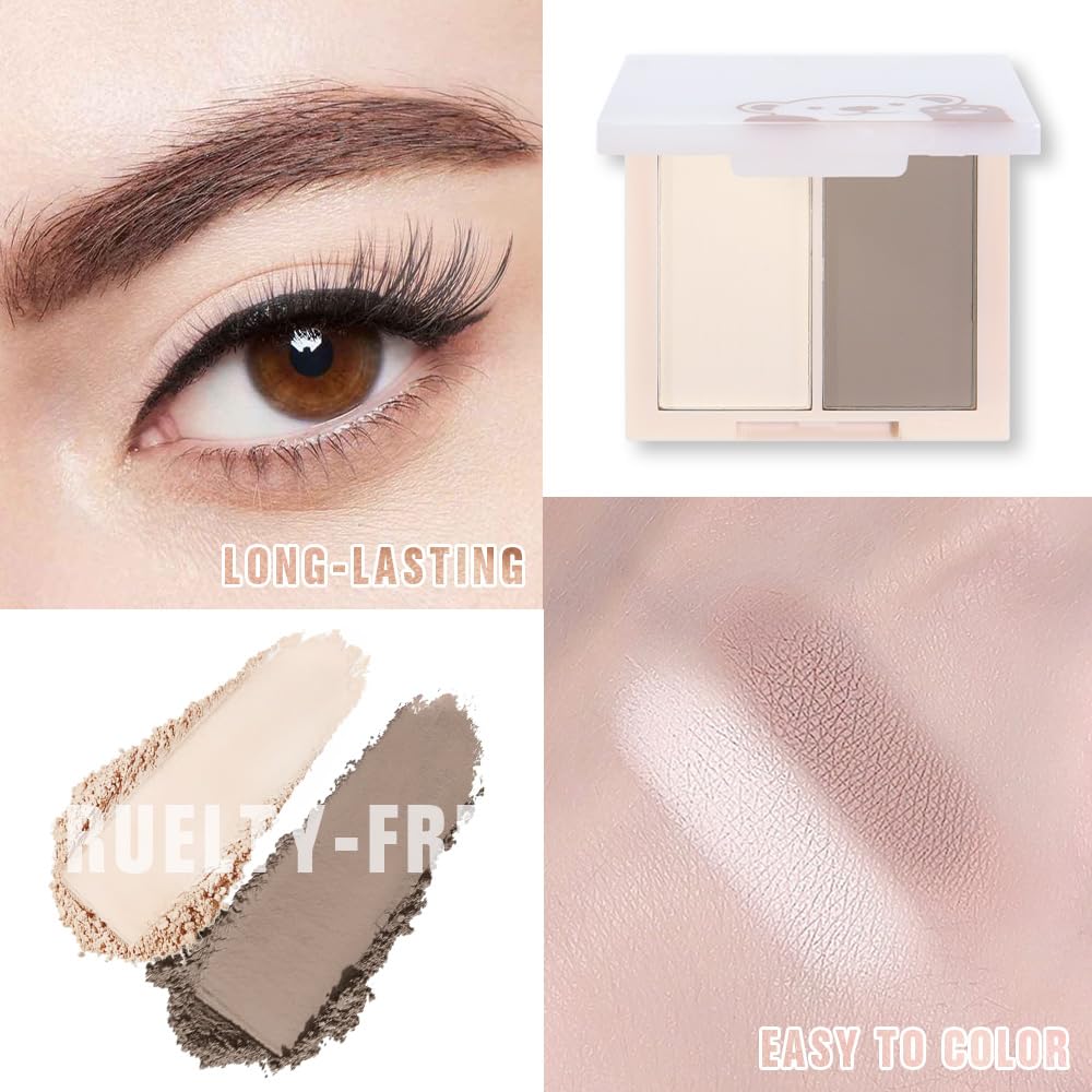 AMY'S DIARY Neutral Nude Eyeshadow Palette Makeup, 2 Colors Velvety Matte Finish, Cool-Toned Nude Taupe Eye Shadows, Natural Everyday to Eye Makeup Looks, for Brown Eyes Long Lasting Naturing-Looking-BrightBean Baby