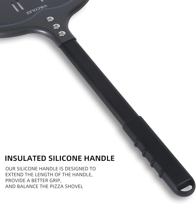 Perforated Pizza Peel, 12 x 14 Inch Rectangular Pizza Turning Peel, Professional Anodized Aluminum Turning Pizza Spatula, 26 inch overall