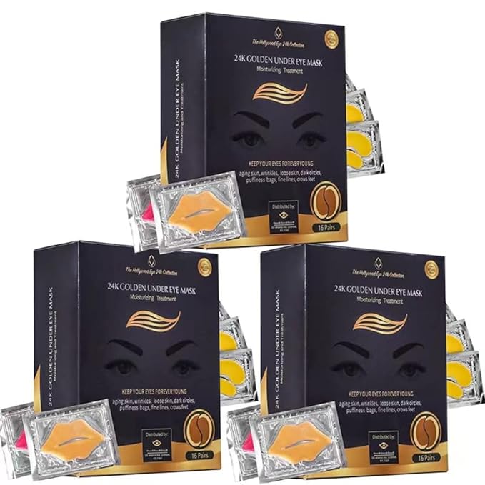 24K Gold Under Eye Patches with 6 pieces of Lip Mask, Anti-Aging Eye Mask, Under Eye Mask Dark Circles and Puffiness, Wrinkles Patches with Hydrogel, Collagen Eye Pad Elasticity Self Care 48 pairs…-BrightBean Baby