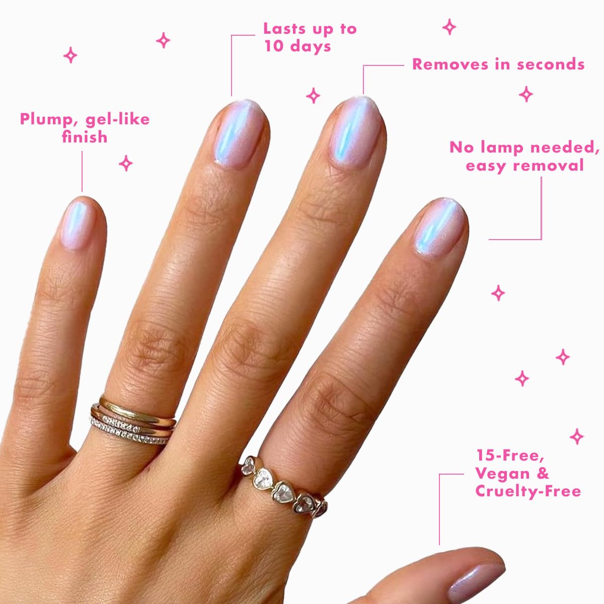 Olive & June Long Lasting Nail Polish | Plump, Gel-Like Finish No Lamp Needed | Lasts up to 10 days | Salon-Quality at Home | 15-Free, Vegan Cruelty-Free Chip-Resistant | Pink Goldfish Pink Iridescent-BrightBean Baby