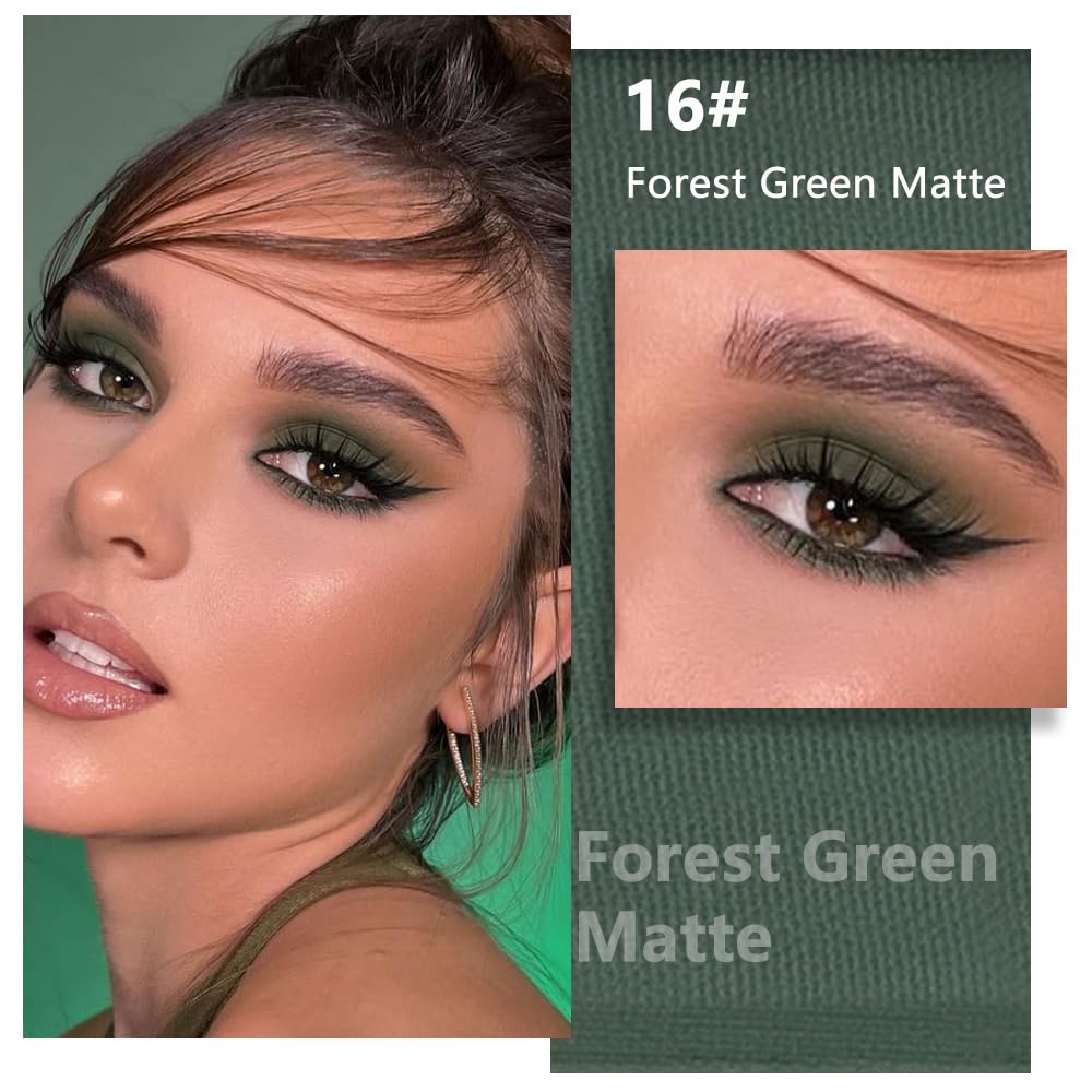 Kaely Pressed Single Eyeshadow Makeup, Forest Green Matte Highly Pigmented Monochrome Eye Shadow Palette, Waterproof Neutral Powder Mini Eyeshadow, sombras para ojos, Lightweight Blendable, 16-BrightBean Baby
