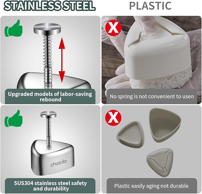 Onigiri Mold, Stainless Steel Rice Ball Mold Sushi Maker, Classic Triangle Spam Musubi Mold for Kids Lunch Bento and Home DIY