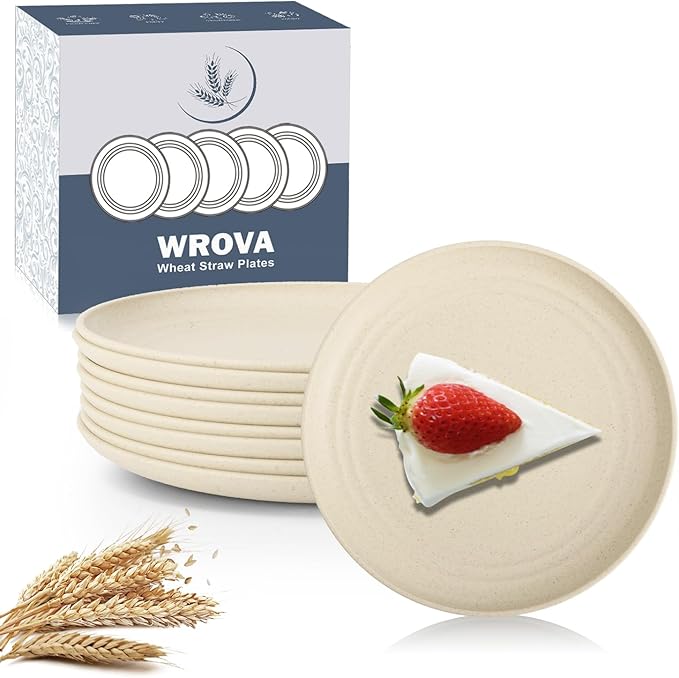 Wrova 5.5 Inches Handy Appetizer Plates Set of 8 - Small Wheat Straw Plates for Dessert - Unbreakable Sidedishes Plate Sets for Kitchen and Party Beige Series