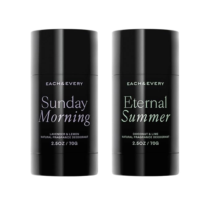 Each & Every Aluminum Free Deodorant for Women & Men, Lavender & Lemon + Coconut & Lime - All Natural Deodorant for Sensitive Skin, EWG Verified - Clean, Baking Soda-Free, Plant-Based - 2.5oz, 2 Pack-BrightBean Baby