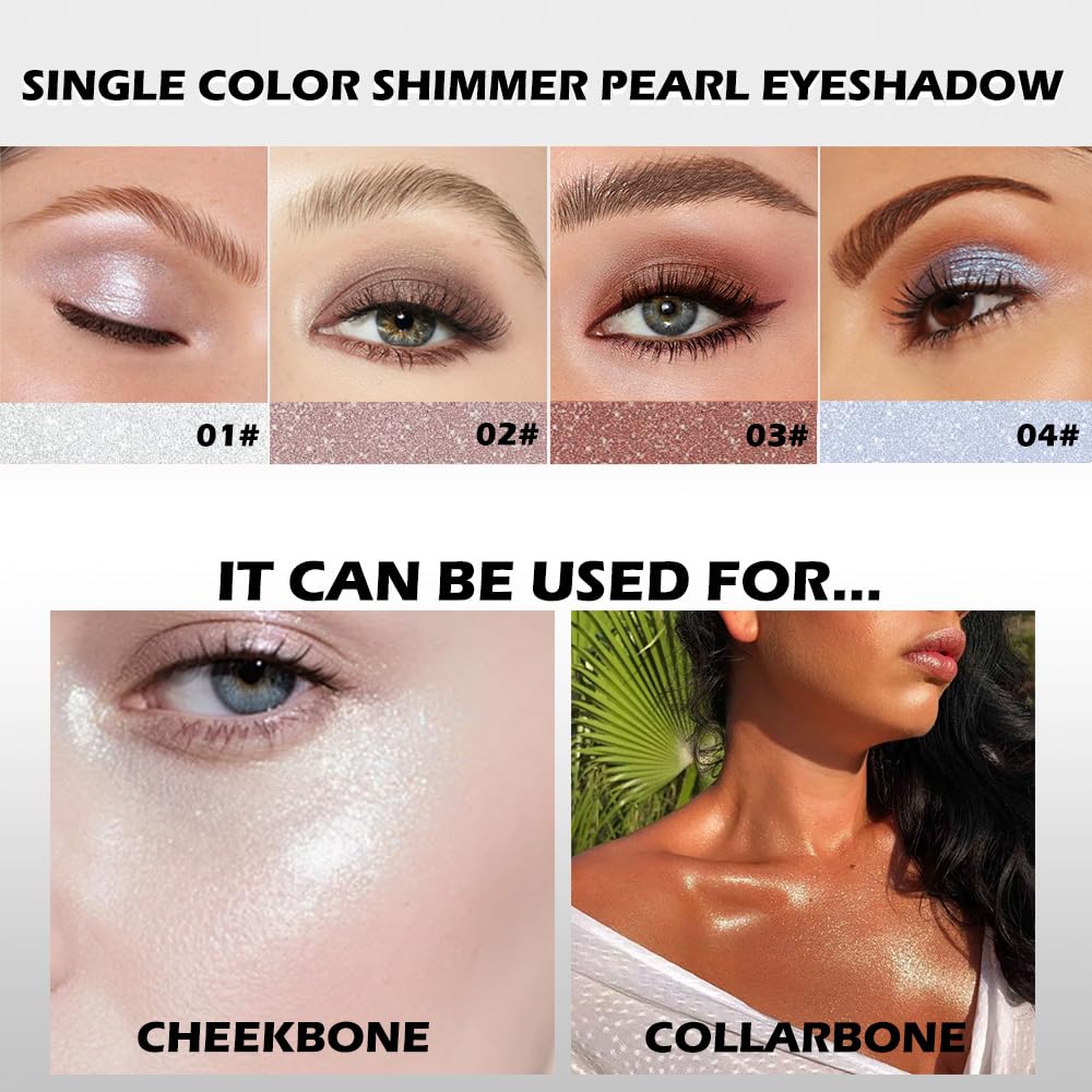 Pearl White Shimmer Single Eye Shadow Palette Makeup with Mirror,eutral Powder Monochrome Eyeshadow for Older Women,Waterproof Long Lasting Naturing-Looking sombras para ojos-BrightBean Baby