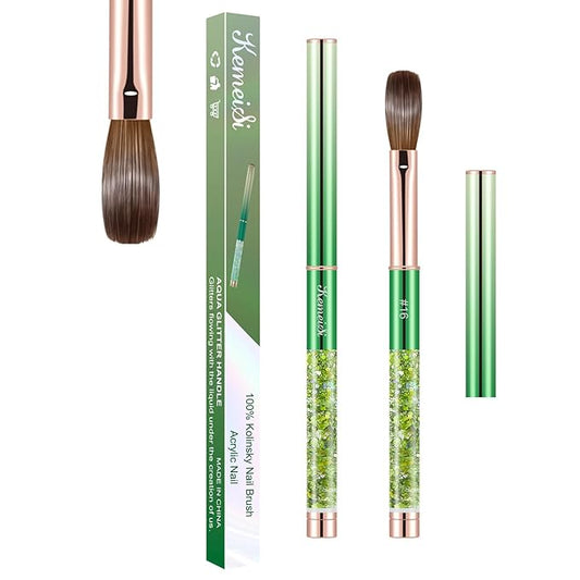 Acrylic Nail Brush Size #16, KEMEISI 100% Pure Kolinsky Nail Art Brushes Sturdy Handle Oval Shaped Acrylic Powder Nail Design Tools for Professional Manicure DIY Home Salon (Green)-BrightBean Baby