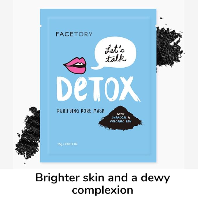 FACETORY K Beauty Face Mask Skin Care - LET'S TALK DETOX PURIFYING Sheet Mask with Charcoal & Volcanic Ash | Pore Refining Charcoal Face Mask (10 Pack)-BrightBean Baby