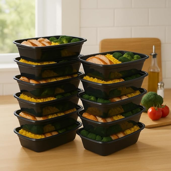 Ruthy's Outlet Meal Prep Containers W/Lids -Square Food Storage – BPA-Free| Stackable | Microwave | Freezer & Dishwasher Safe | Reusable Lunch Bento Box Portion Control & Planning (15 Pack, 32 oz)