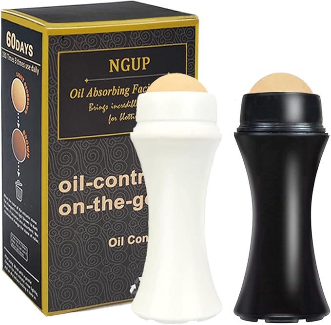 2Pcs Volcanic Face Roller Oil Control On The Go Oil-Absorbing Blotting Tool Natural Volcanic Roller Stone Ball (Black and White)-BrightBean Baby