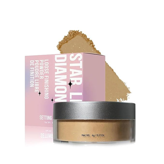 Loose Face Powder Setting Powder, Shimmer Glitter Loose Powder, Matte Finishing Powder Shine, Waterproof, Oil Control, Lightweight Face Powder Makeup for All Skin Tones (Dark Complexion Shimmer)-BrightBean Baby