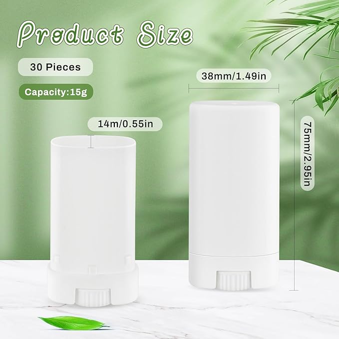 30 Pieces 15g/0.5oz White Oval Plastic Lip Balm Tubes,Empty Deodorant Bottles,Twist-Up Chap Stick Storage Containers for DIY Homemade Sunscreen Bar,Moisturizing Stick,Crayon-BrightBean Baby