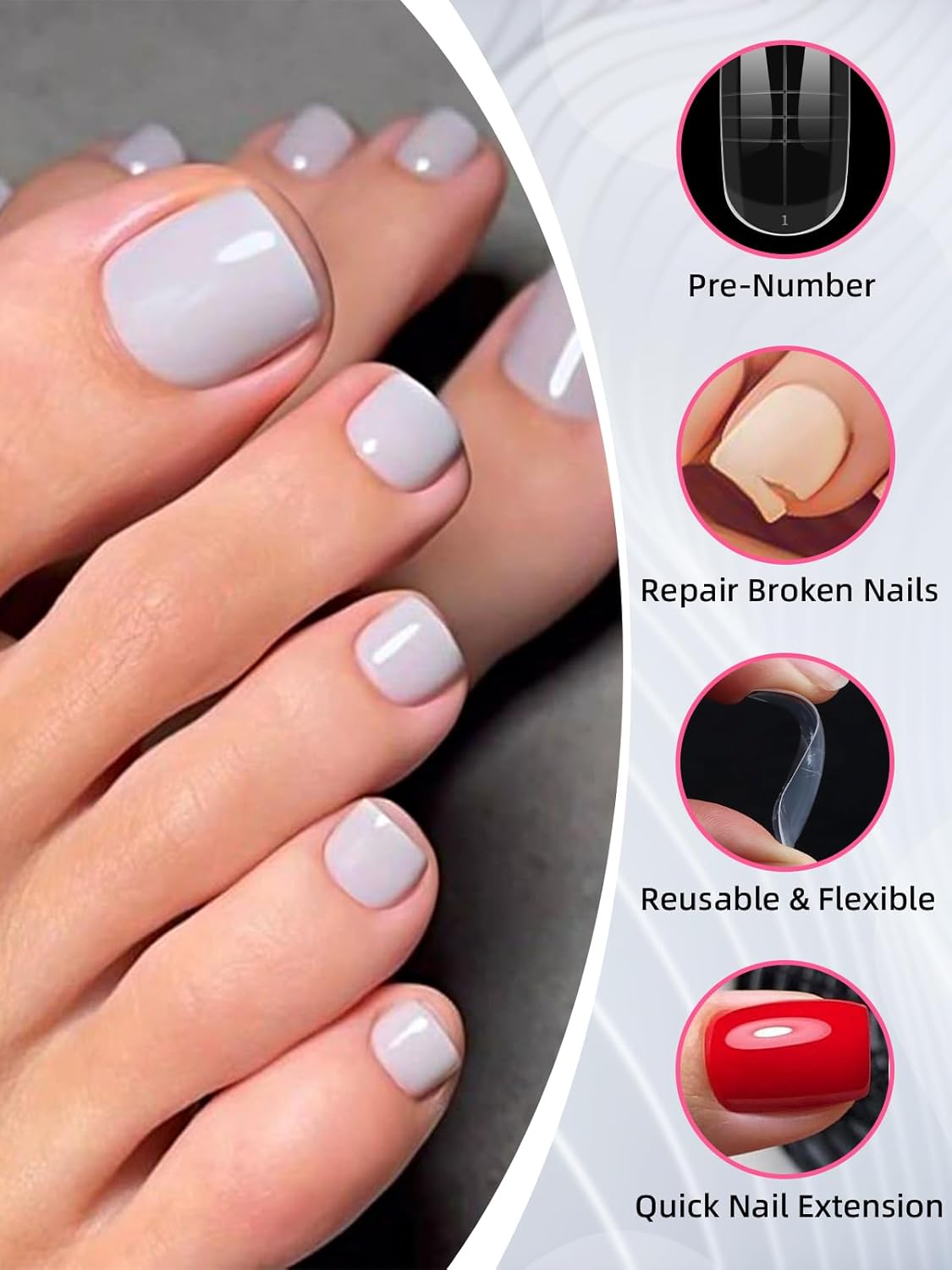 EBANKU Toe Dual Forms for Poly Gel, 150PCS French Nail Forms for Toes, Clear Poly Gel Toenails Molds for DIY Pedi Toenail Extension Kit for Salon-Quality Manicures at Home, 15 Sizes-BrightBean Baby