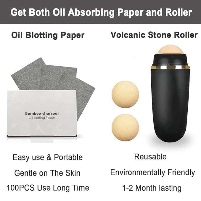 103 PCS Volcanic Roller Oily Skin Oil Control On The Go Volcanic Face Roller Oil Absorbing Volcanic Roller with Oil Blotting Sheet Paper for Oily Skin Care Oil Control Film Tissues (Type2)-BrightBean Baby