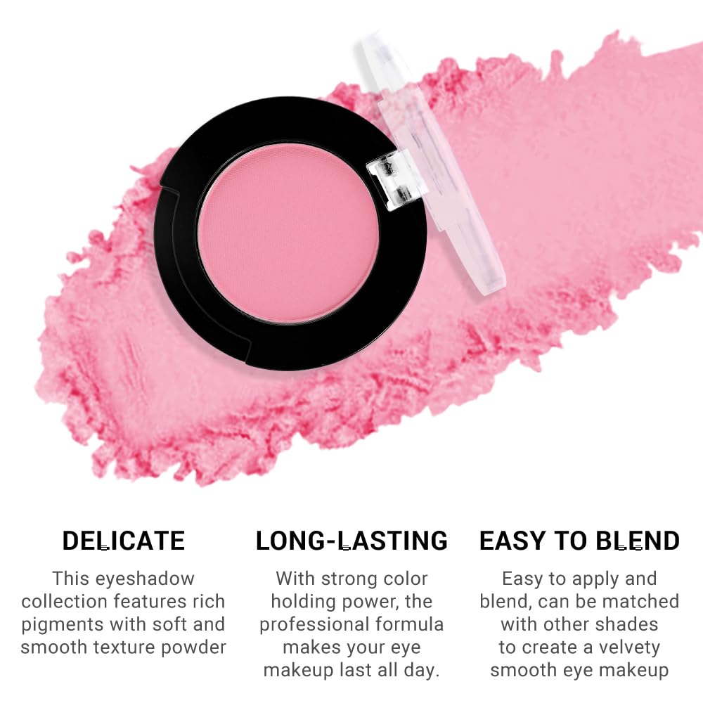 Monochrome Pressed Eyeshadow, Matte Pink Waterproof Neutral Powde Mini Eyeshadow, sombras para ojos, Talc, Paraben & Cruelty Free (C09#Matte Pink)-BrightBean Baby