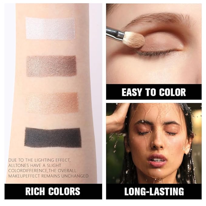 4 Colors Dark Brown Gold Silver Black Eye Shadow Powder Palette Makeup, Neutral Matte Shimmer Cream Quads Eyeshadow Palette for Women Highly Pigmented Waterproof, paleta de sombras de ojos 04-BrightBean Baby