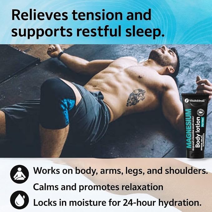 Magnesium Glycinate Body Lotion, Body Butter Cream for Men. Cologne Scented, 5.29 oz, Sleep Easy Formula-BrightBean Baby