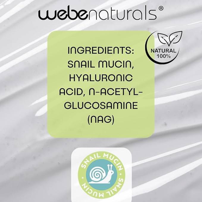 WEBE Naturals Snail Mucin 94% Hydrating Glow Serum | 1.3% Hyaluronic Acid & N-Acetyl Glucosamine | Collagen Boosting, Plumping, Anti Aging, Intense Moisturizing Serum for Radiant, Dewy Skin-BrightBean Baby