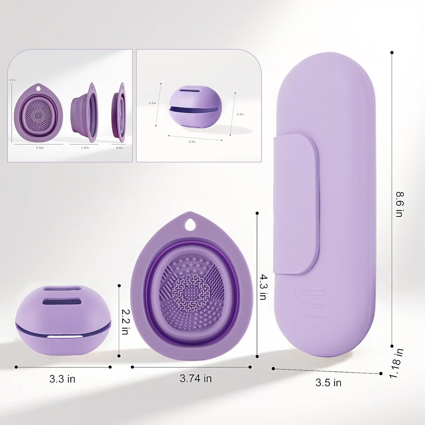 Silicone Makeup Brush Holder Set – Portable Travel Makeup Brush Holder with Makeup Sponge Holder and Foldable Cleaning Bowl – Upgraded 3-in-1 Cosmetic Organizer Set (purple)-BrightBean Baby