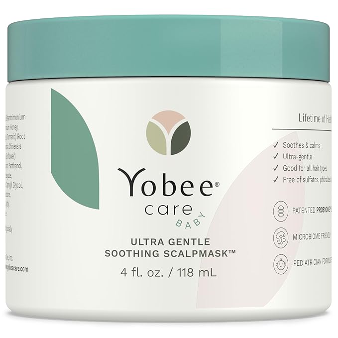 Yobee Ultra Gentle Soothing Scalp Mask - Dry Scalp Treatment Hair Mask Safe For Sensitive Baby Skin - Probiotic Infused - For Sensitive Scalp & Cradle Cap - For Babies, 4 fl oz-BrightBean Baby