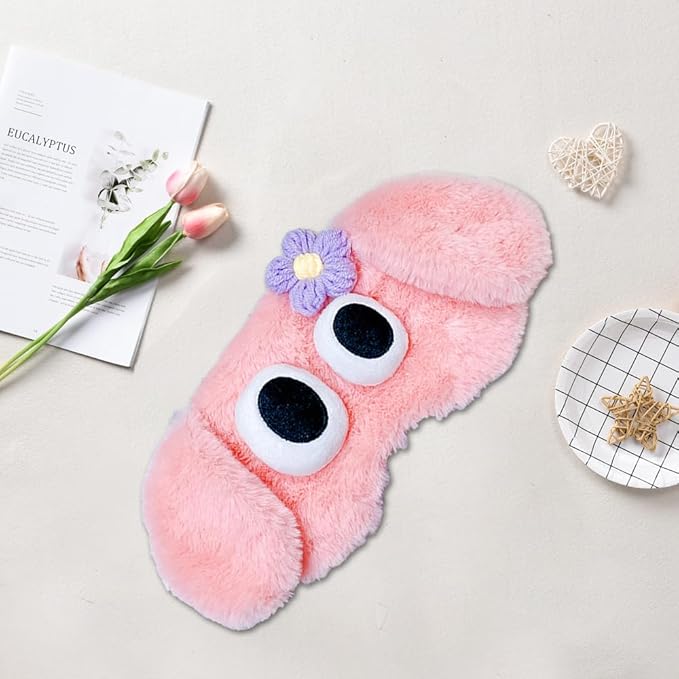 PERFECTSIGHT Dog Sleep Eye Masks, Cute Plush Sleep Eye Cover Lightweight Adjustable Eyeshade Faux Fur Mask Cover for Women Men Kids Sleep Travel Nap, Pink Puppy-BrightBean Baby