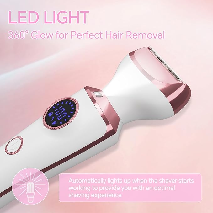 Electric Razor for Women, 4-in-1 Bikini Trimmer & Body Shaver for Face, Legs, Underarms, Pubic Hair, Rechargeable Wet/Dry Painless Hair Removal with LED Light & Travel Lock-BrightBean Baby