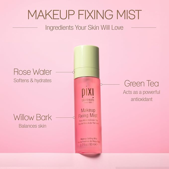 Pixi Beauty Makeup Fixing Mist 80ml, All Over Setting Spray For Longer Wearing Makeup, Rose Water and Green Tea Infused, 2.7 Fl Oz-BrightBean Baby
