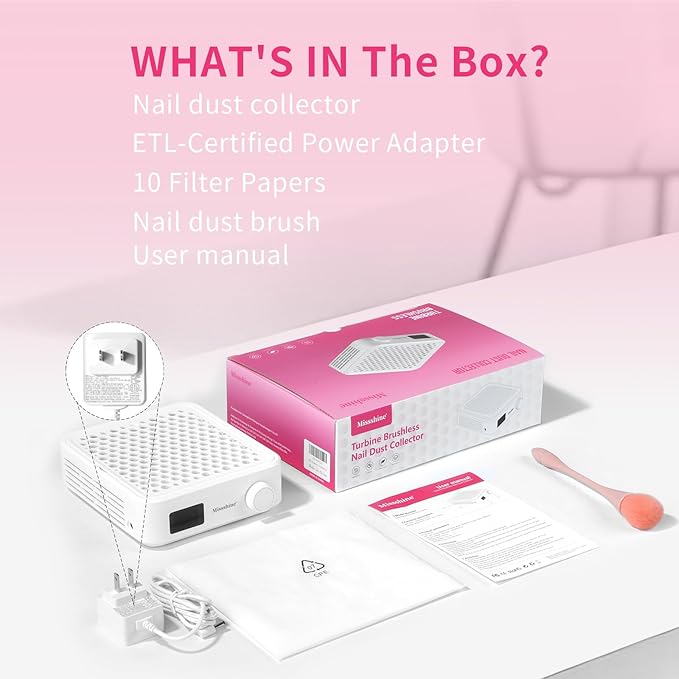 Missshine Nail Dust Collector with Adjustable Suction Power，Mini Vacuum Nail fan Dust Collector With Reusable Filter for Girls-BrightBean Baby